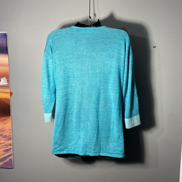 Chico's V-Neck Turquoise 3/4 Sleeve Acrylic Tunic Sweater‎ Size 2 (12-14) - Picture 5 of 7